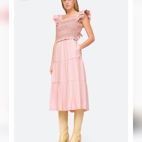 NWT Sea NY Simona Smocked Dress in Blossom Pink Tie Back Low Open Back - Picture 1 of 12